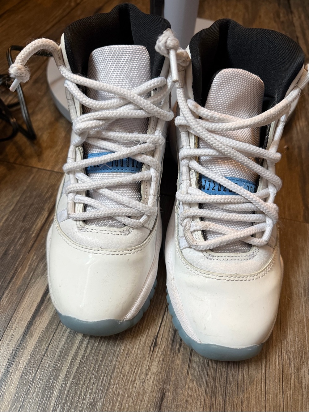 Jordan Kids White and Black High-Top Sneakers with Light Blue Accents